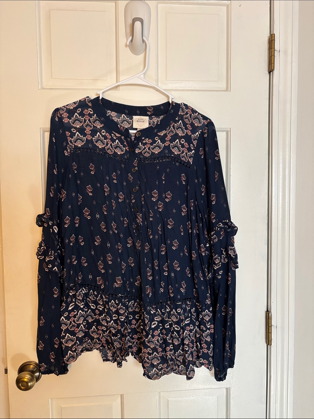 Knox Rose Navy and Pink Floral Button-Up Tunic
